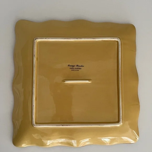 MAXCERA CORP Orange Rooster Square Plate Sunflowers Floral Edge Pattern Farmcore - Picture 2 of 8